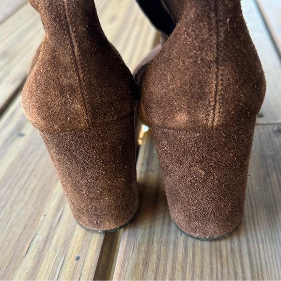 Vintage 70s platform boots brown suede mid calf zip up soft US 9 Italy round toe - Picture 5 of 10